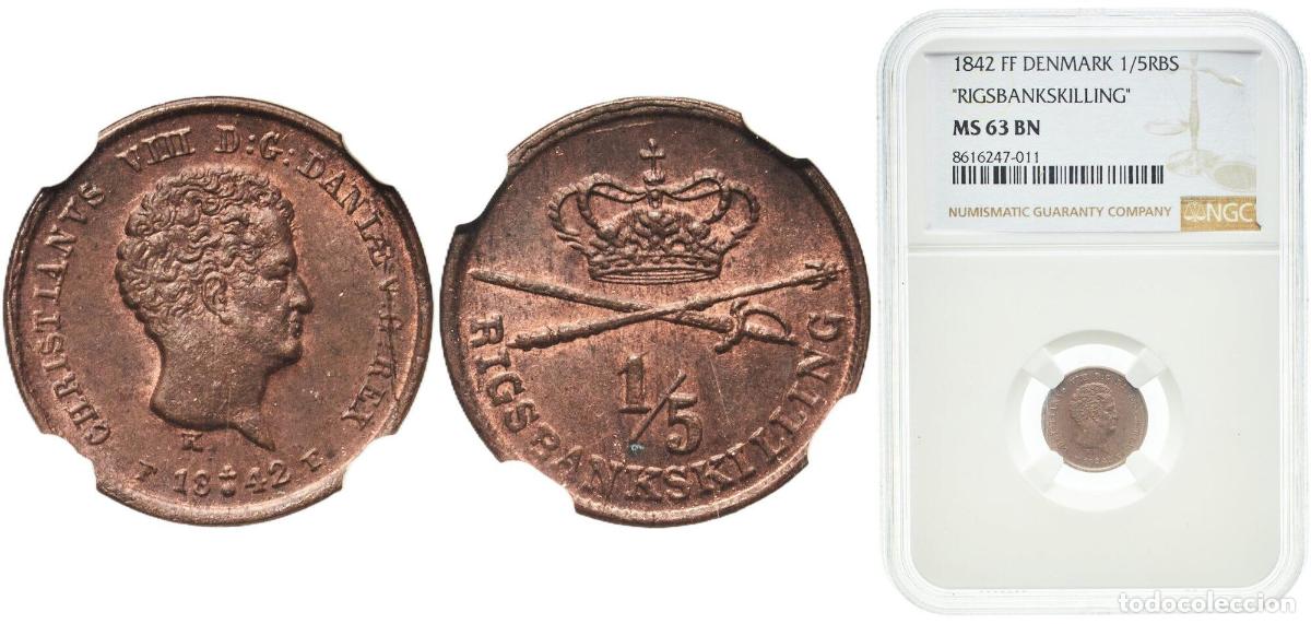 Monedas antiguas de Europa: Denmark Kingdom 1842 ♁ ⅕ Rigsbankskilling - Christian VIII Copper Altona, Schleswig-Holstein Mint 1