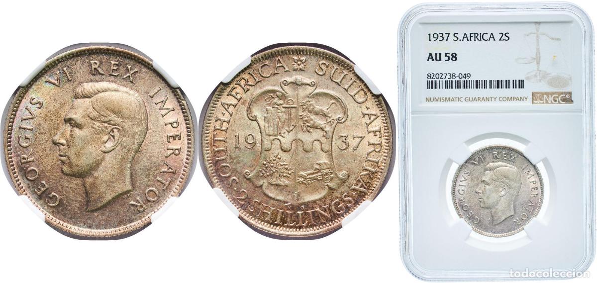 Monedas antiguas de Europa: South Africa 1937 2 Shillings - George VI (Rex Imperator) Wonderful patina Silver (.800) (80%Ag, 20