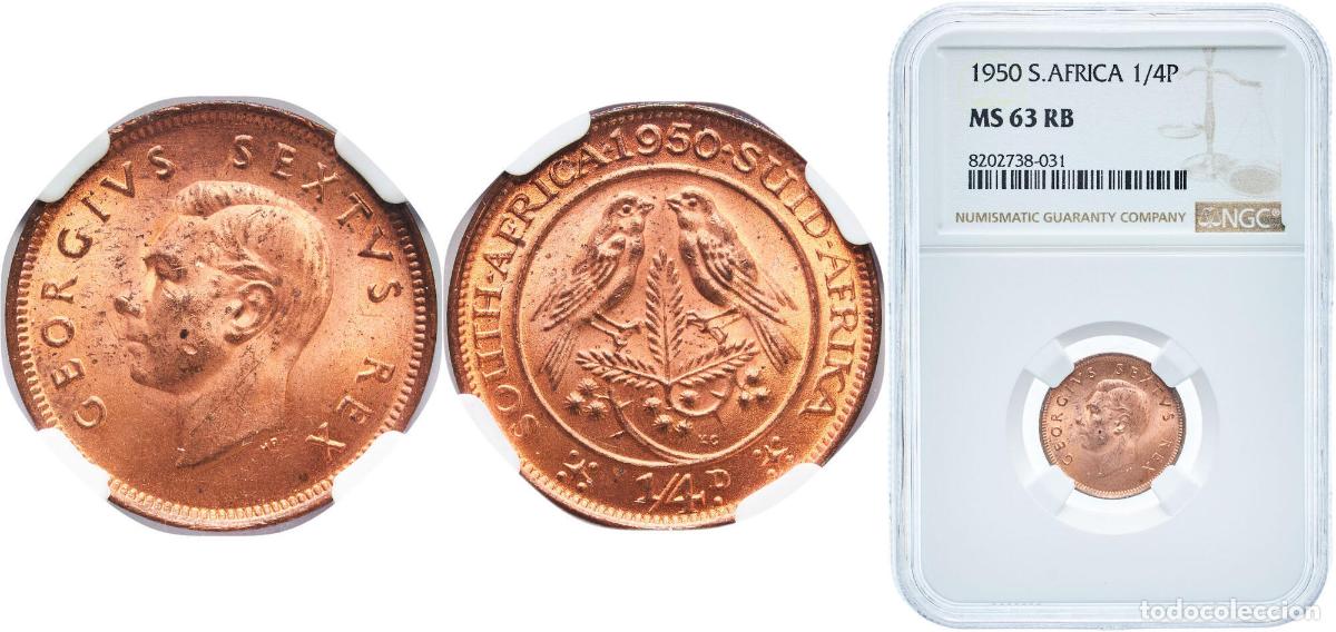 Monedas antiguas de Europa: South Africa 1950 &frac14; Penny - George VI (SOUTH AFRICA - SUID AFRIKA) Bronze (95% Cu, 4.5% Zn, 0.5% Sn