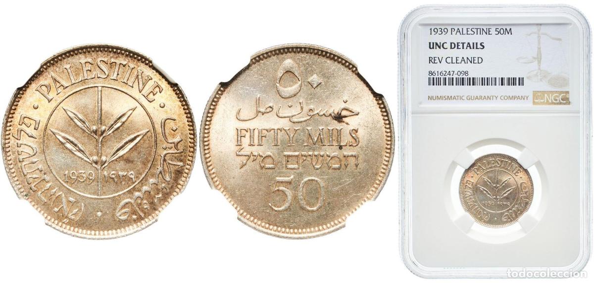 Monedas antiguas de Europa: British Palestine British Mandate 1939 50 Mils Original luster Silver (.720) Royal Mint (Tower Hill