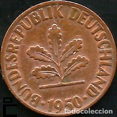 Monedas antiguas de Europa: ALEMANIA 1950 D - 1 PFENNIG - KM 105 - CIRCULADA