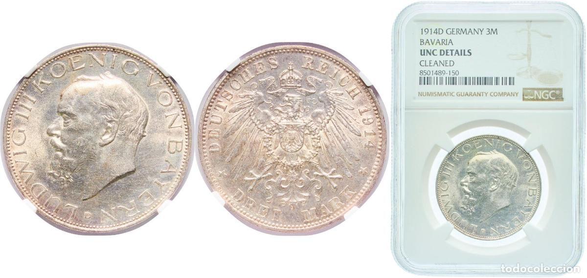 Monedas antiguas de Europa: Germany Kingdom of Bavaria 1914 D 3 Mark - Ludwig III Silver (.900) Munich Mint (717460) 16.66g NGC
