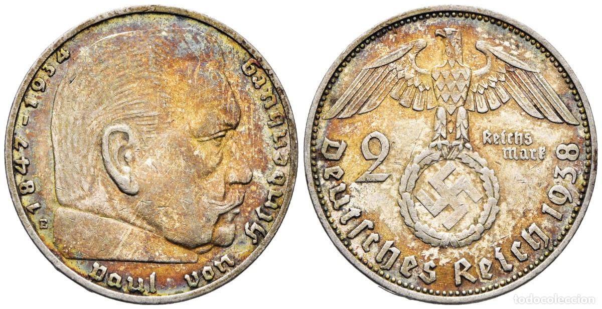 Monedas antiguas de Europa: *** MUY BONITOS 2 REICHSMARK DE ALEMANIA (III REICH). 1938 E (MULDENH&Uuml;TTEN). KM#93. PLATA ***