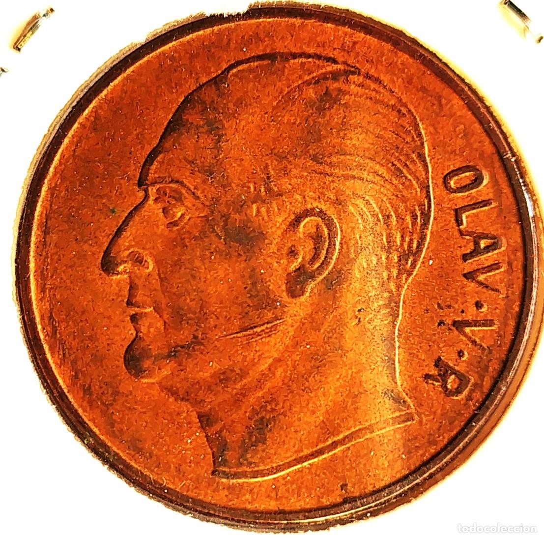 Monedas antiguas de Europa: NORUEGA (1958-1991) - 5 ORE 1959 - REY OLAF V - ALCE - A - 8 GR. BRONCE - DIAMETRO 27 mm - KM#405