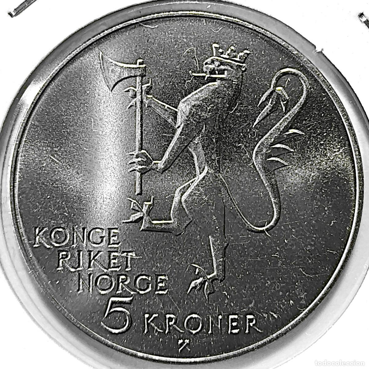 Monedas antiguas de Europa: NORUEGA (1958-1991) - 5 CORONAS 1975 - REY OLAF V - 150&ordm; ANIVERSARIO DE LA INMIGRACION HACIA AMERICA