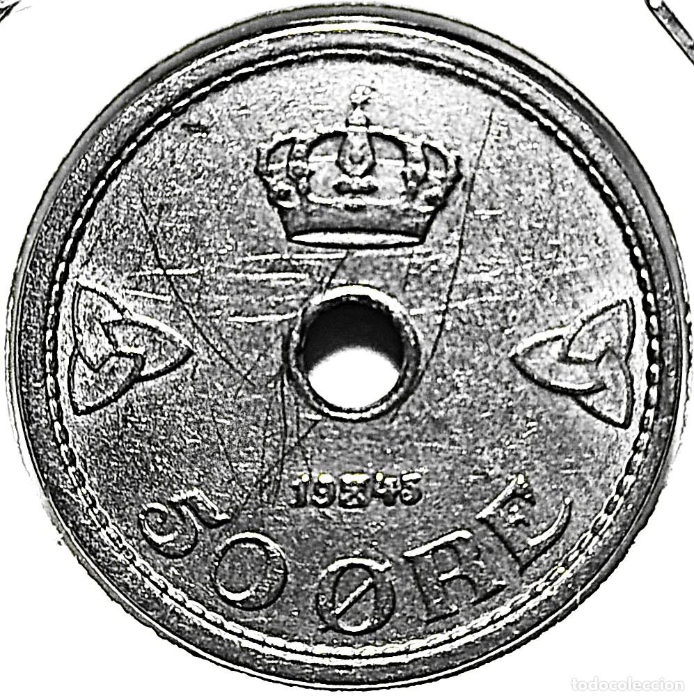 Monedas antiguas de Europa: NORUEGA (1906-1957) - 50 ORE 1945 - REY HAAKON VII - A - 4,80 GR. CUPRONIQUEL - DIAMETRO 22 mm