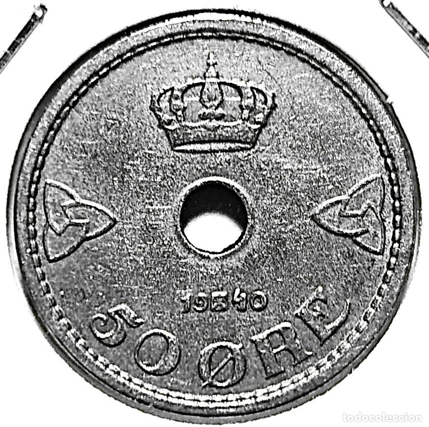 Monedas antiguas de Europa: NORUEGA (1906-1957) - 50 ORE 1940 - REY HAAKON VII - A - 4,80 GR. CUPRONIQUEL - DIAMETRO 22 mm