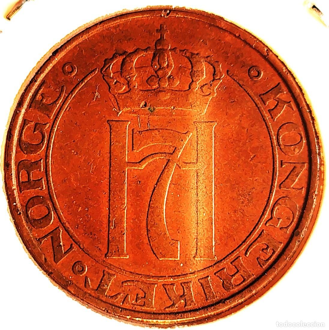 Monedas antiguas de Europa: NORUEGA (1906-1957) - 5 ORE 1937 - REY HAAKON VII - A - 8 GR. BRONCE - DIAMETRO 27 mm - KM#368 - MB