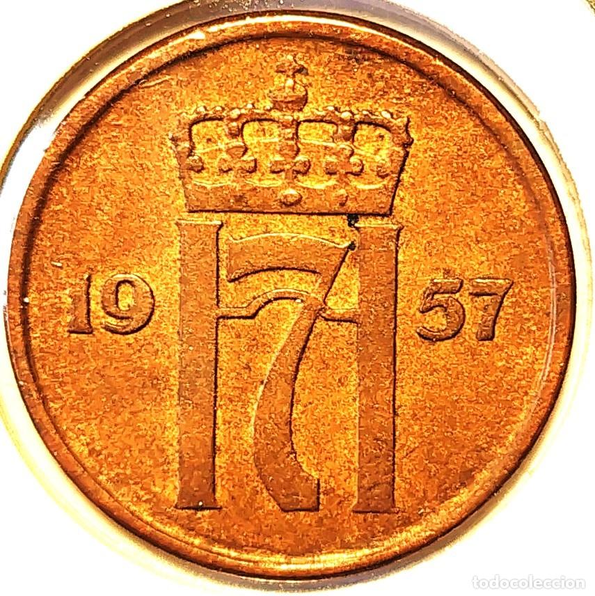 Monedas antiguas de Europa: NORUEGA (1906-1957) - 2 ORE 1957 - REY HAAKON VII - A - 4 GR. BRONCE - DIAMETRO 21 mm - KM#399 - MB