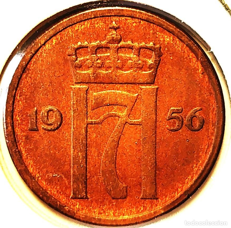 Monedas antiguas de Europa: NORUEGA (1906-1957) - 2 ORE 1956 - REY HAAKON VII - A - 4 GR. BRONCE - DIAMETRO 21 mm - KM#399 - MB