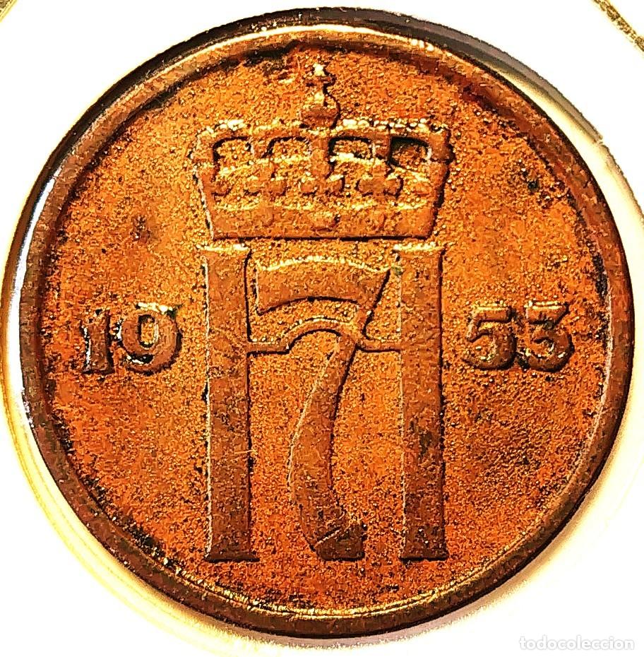 Monedas antiguas de Europa: NORUEGA (1906-1957) - 2 ORE 1953 - REY HAAKON VII - A - 4 GR. BRONCE - DIAMETRO 21 mm - KM#399 - MB