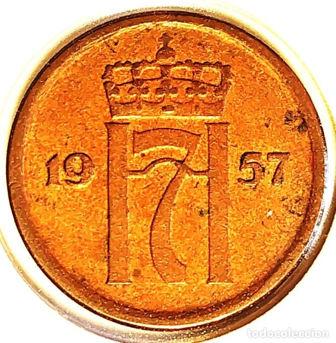 Monedas antiguas de Europa: NORUEGA (1906-1957) - 1 ORE 1957 - REY HAAKON VII - A - 2 GR. BRONCE - DIAMETRO 16 mm - KM#398 - MB