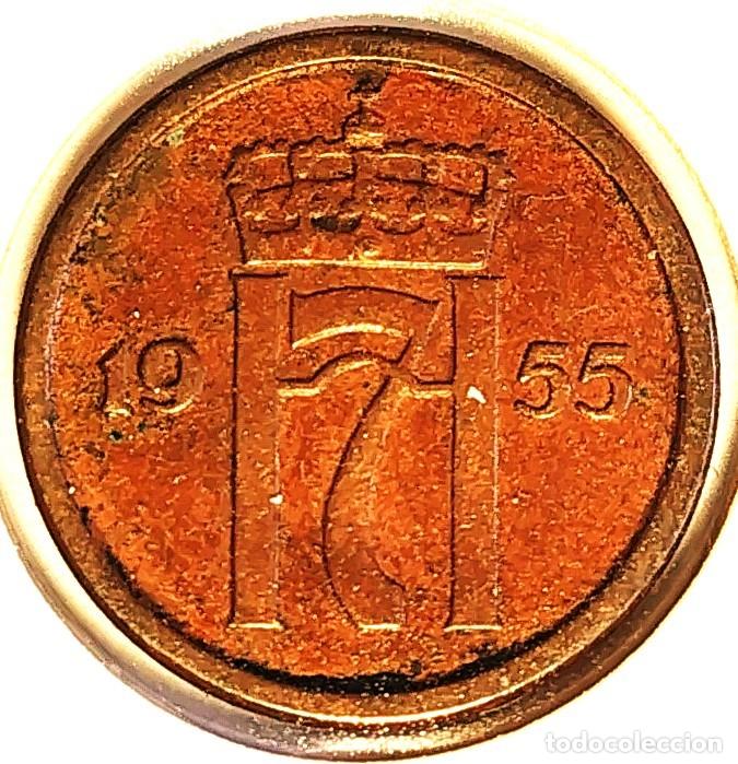 Monedas antiguas de Europa: NORUEGA (1906-1957) - 1 ORE 1955 - REY HAAKON VII - A - 2 GR. BRONCE - DIAMETRO 16 mm - KM#398 - MB