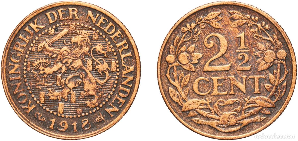 Monedas antiguas de Europa: Netherlands Kingdom 1918 2&frac12; Cents - Wilhelmina Bronze Utrecht Mint (4000000) 4g UNC Sch 959