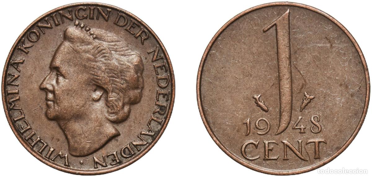 Monedas antiguas de Europa: Netherlands Kingdom 1948 1 Cent - Wilhelmina Bronze Utrecht Mint (175000000) 1.97g AU KM 175 Sch&ouml;n