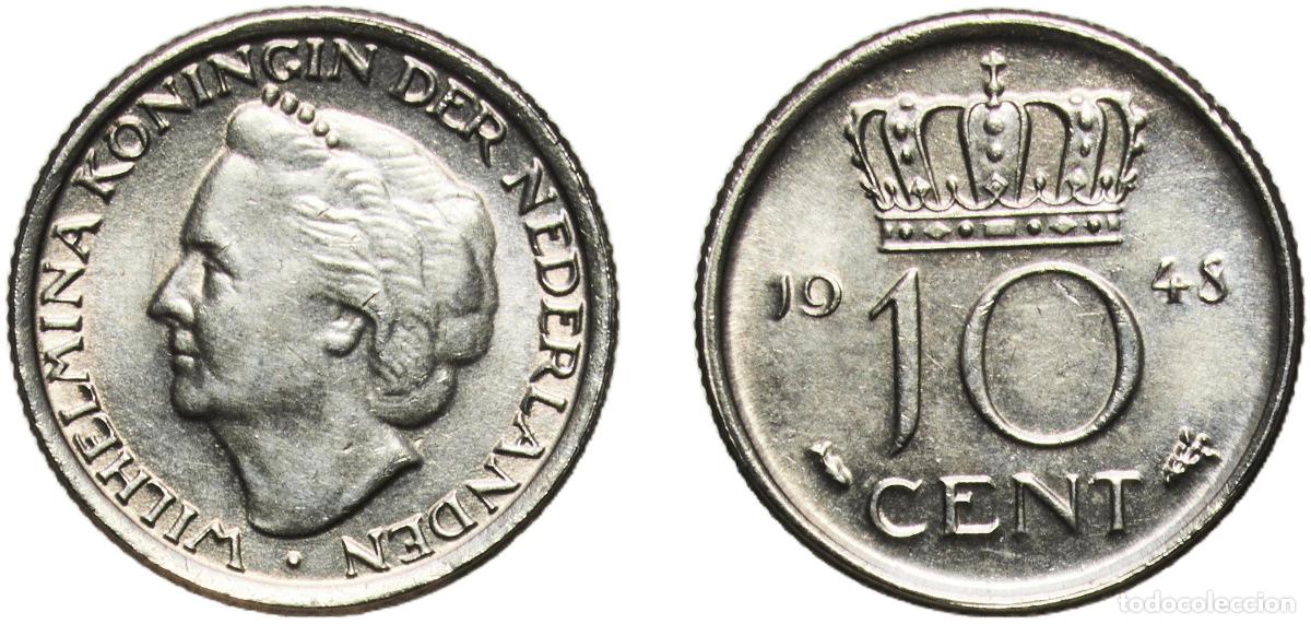 Monedas antiguas de Europa: Netherlands Kingdom 1948 10 Cents - Wilhelmina Nickel Utrecht Mint 1.54g UNC KM 177 Sch&ouml;n 62 Sch 1
