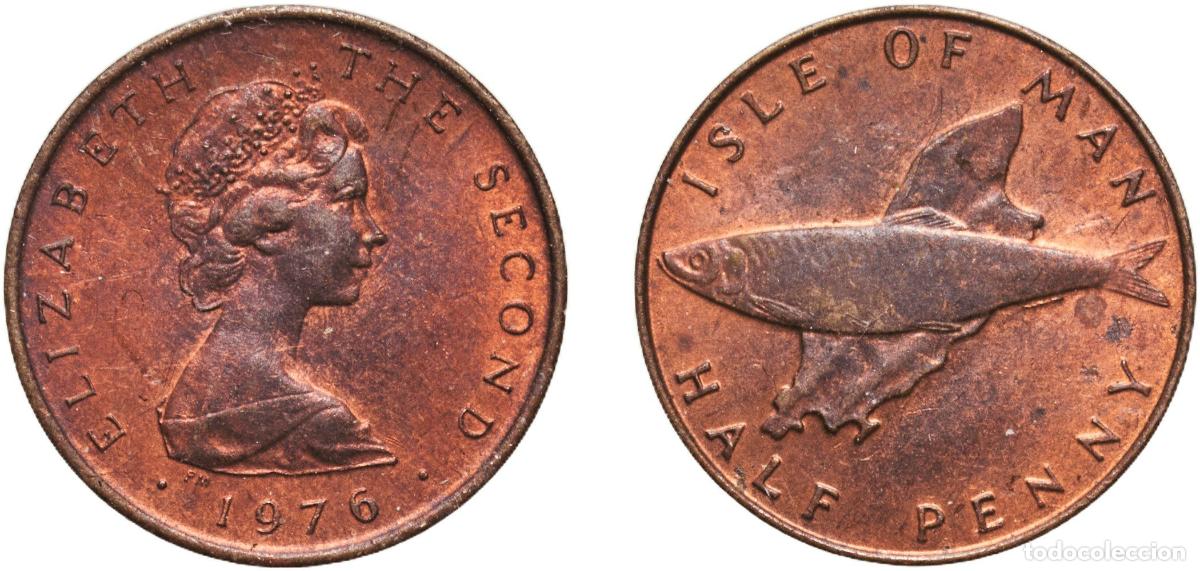 Monedas antiguas de Europa: Isle of Man British dependency 1976 PM &frac12; Penny - Elizabeth II (herring; platinum) Platinum (.950) P