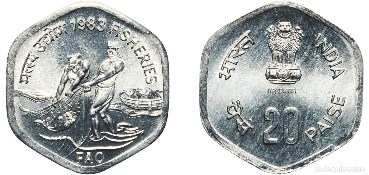 Monedas antiguas de Europa: India Republic 1983 20 Paise (FAO) Aluminium Calcutta Mint 2.16g UNC KM 46