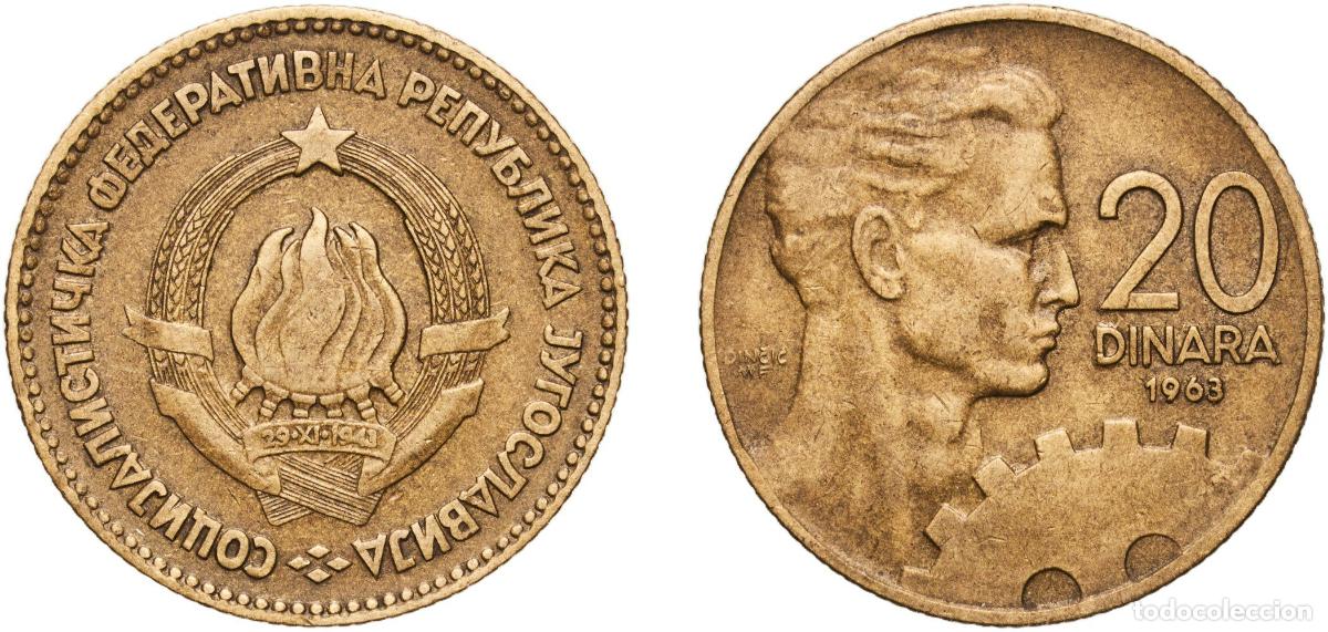 Monedas antiguas de Europa: Yugoslavia Socialist Federal Republic 1963 20 Dinara (SFR legend) Aluminium bronze (91 % Cu, 9 % Al