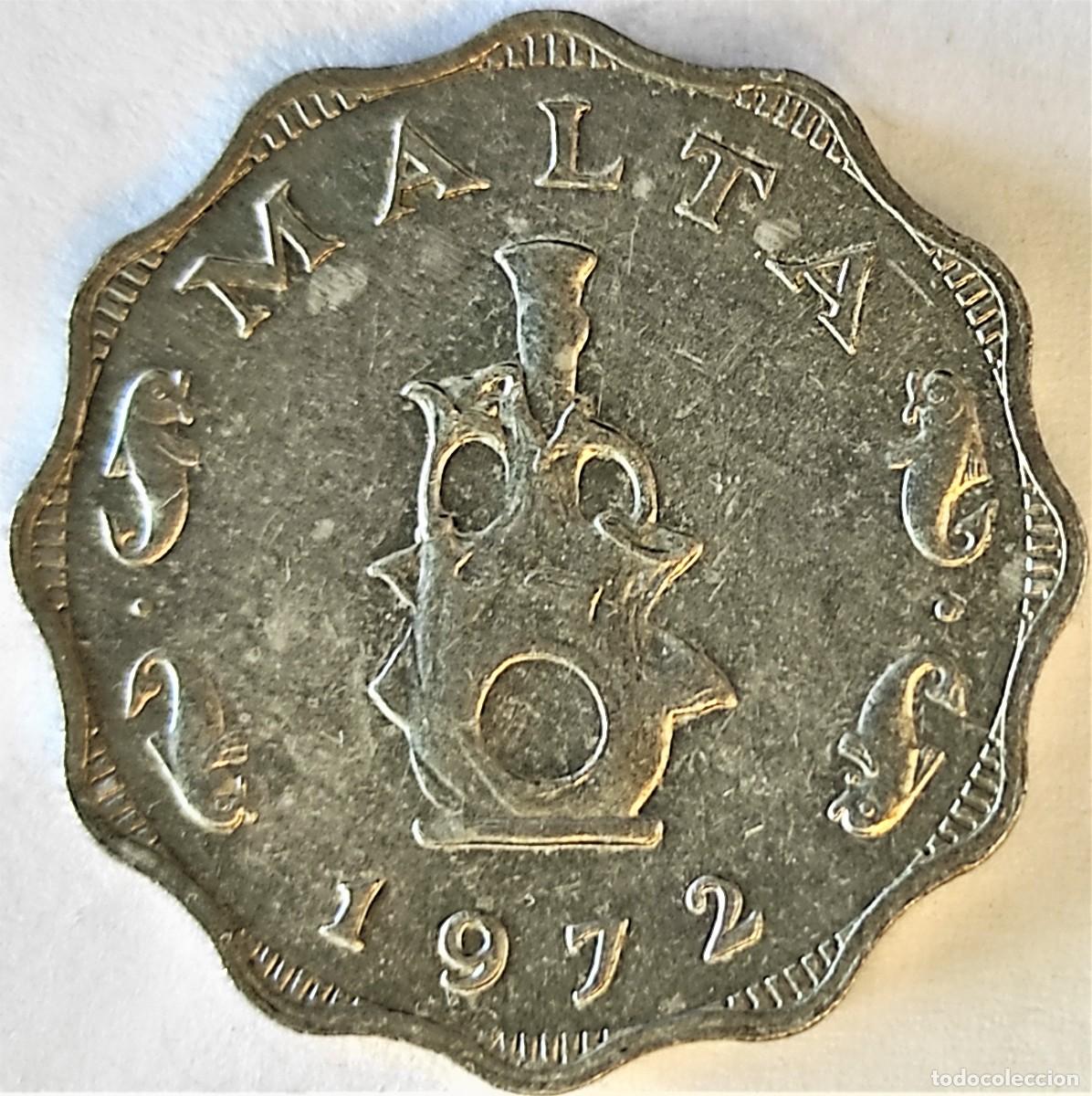 Monedas antiguas de Europa: MALTA (1972-2007) - 5 MILS 1972 - C - 2,10 GR. ALUMINIO - DIAMETRO 26 mm LOBULADO - KM#7 - MB