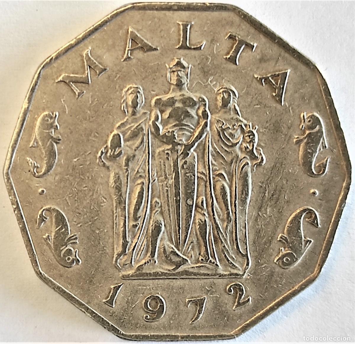 Monedas antiguas de Europa: MALTA (1972-2007) - 50 CENTAVOS 1972 - D - 13,60 GR. CUPRONIQUEL - DIAMETRO 32,95 mm - KM#12 - MB