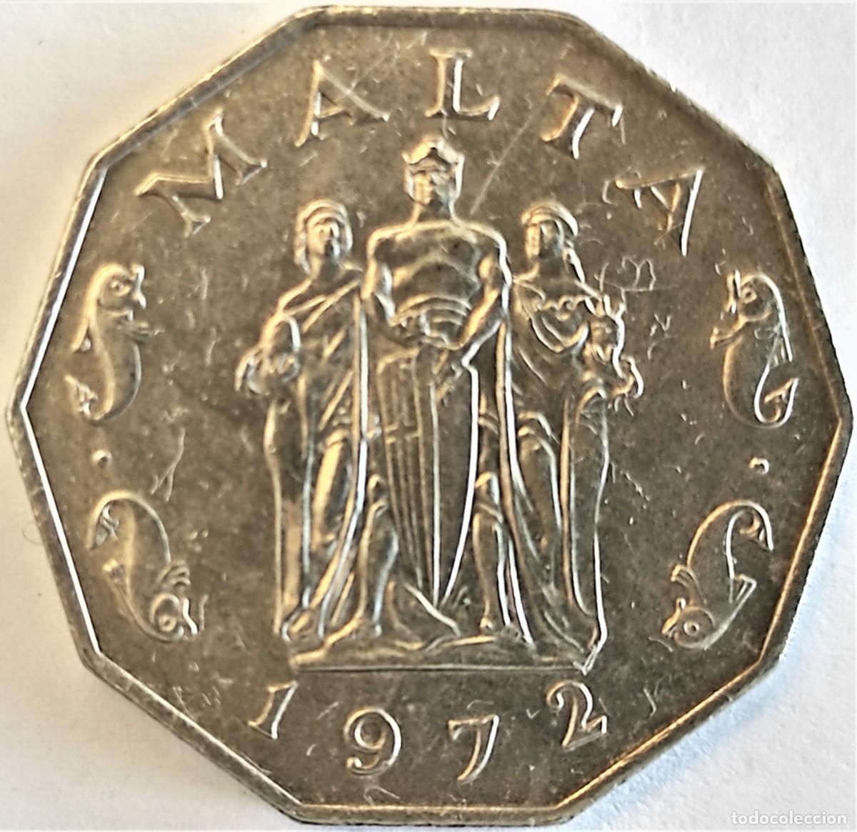 Monedas antiguas de Europa: MALTA (1972-2007) - 50 CENTAVOS 1972 - C - 13,60 GR. CUPRONIQUEL - DIAMETRO 32,95 mm - KM#12 - MB