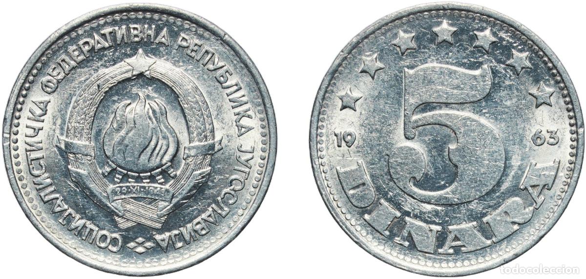 Monedas antiguas de Europa: Yugoslavia Socialist Federal Republic 1963 5 Dinara (SFR legend) Aluminium (99 % Al) Belgrade Mint