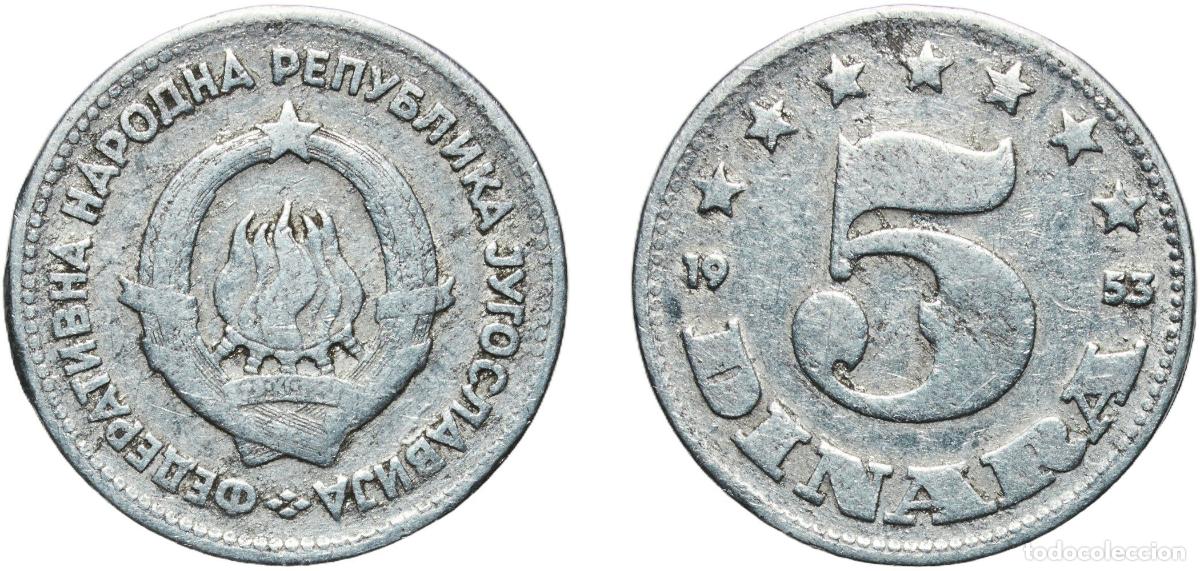 Monedas antiguas de Europa: Yugoslavia Federal People's Republic 1953 5 Dinara (FNR legend) Aluminium (99 % Al) Belgrade Mint (