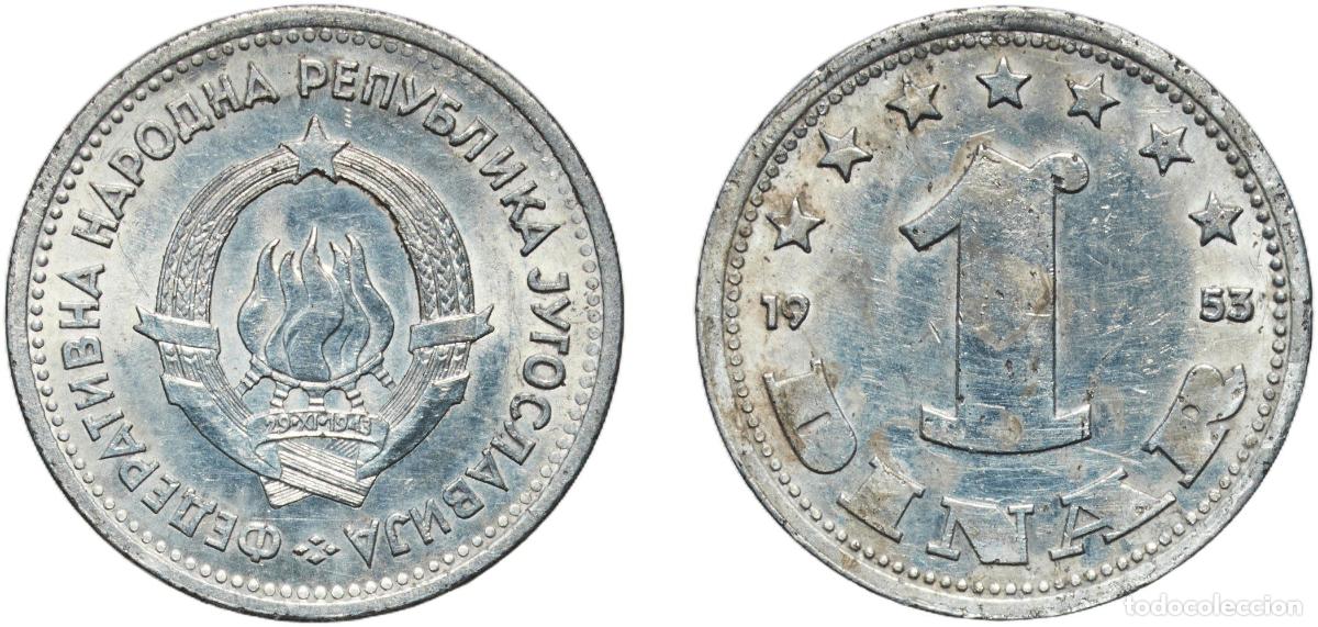 Monedas antiguas de Europa: Yugoslavia Federal People's Republic 1953 1 Dinar (FNR legend) Aluminium (99 % Al) Belgrade Mint (2