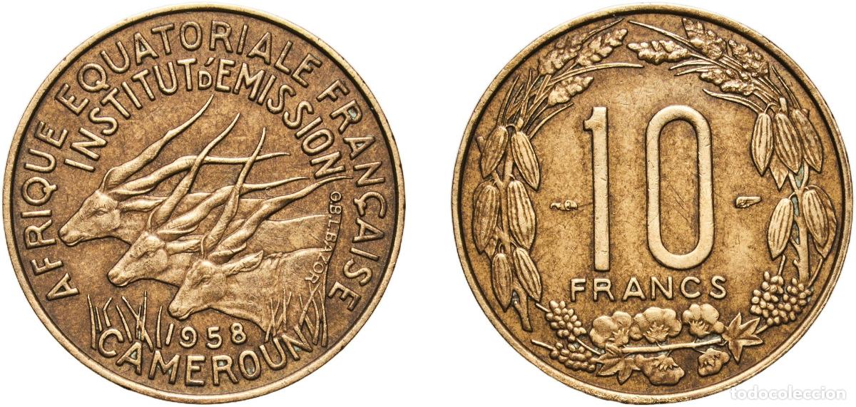 Monedas antiguas de Europa: Central African States French Equatorial Africa 1958 10 Francs Aluminium bronze Paris Mint (2500000