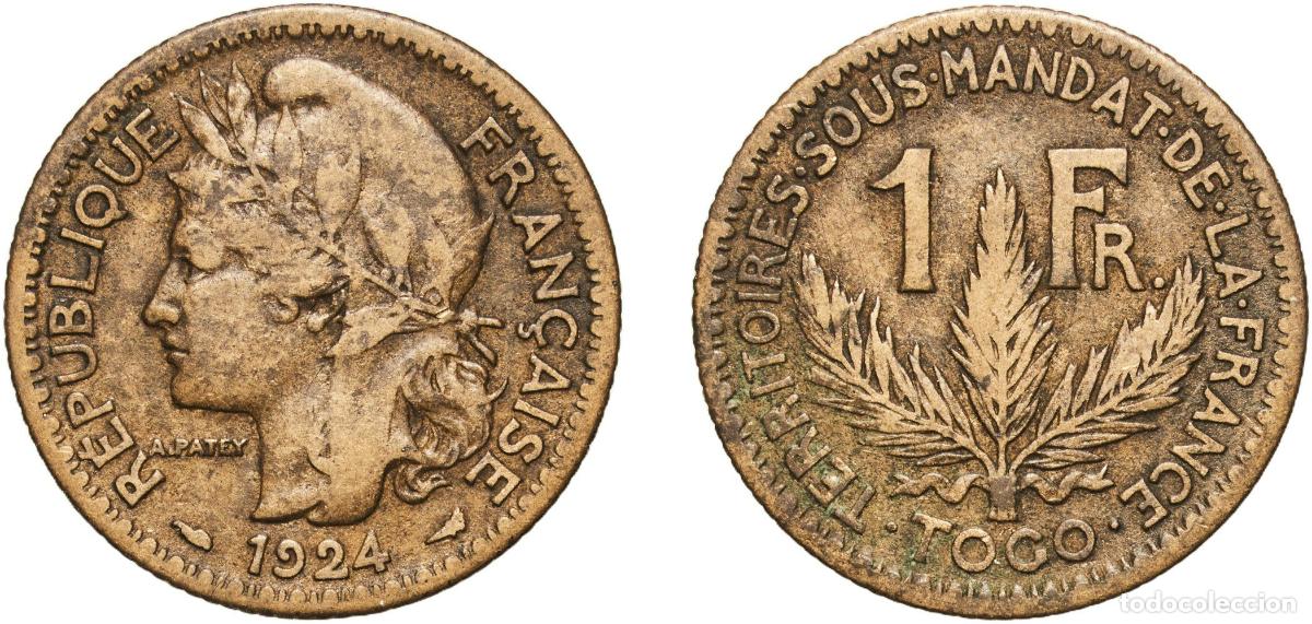 Monedas antiguas de Europa: Togo French Mandate 1924 1 Franc (Territoires sous mandat) Aluminium bronze Paris Mint (3471591) 4.