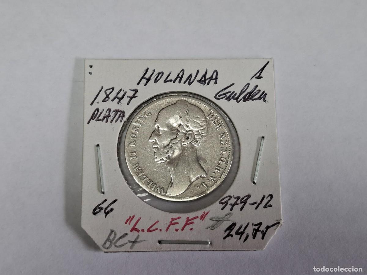 Monedas antiguas de Europa: 1 GULDEN de PLATA de 1847 KM 66 HOLANDA en BC+