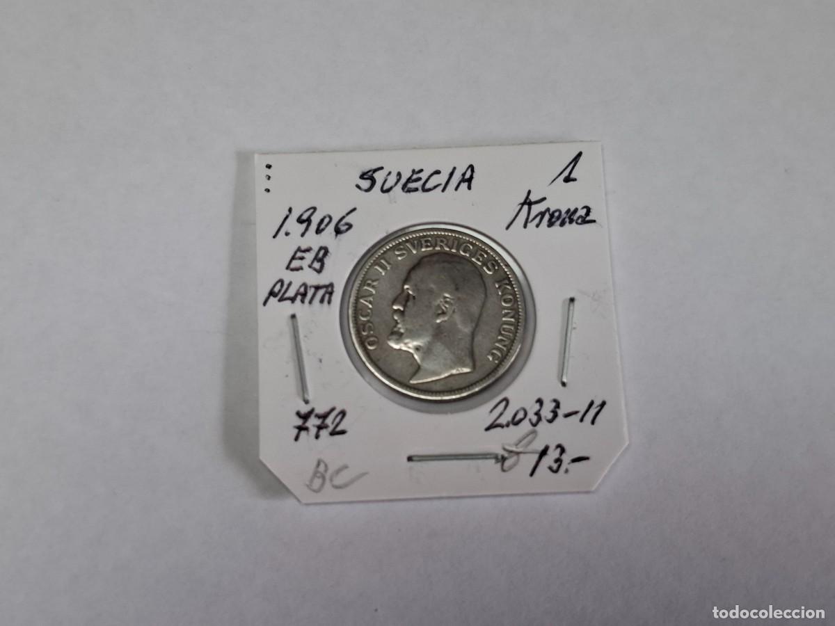 Monedas antiguas de Europa: 1 KRONA de PLATA de 1906 EB KM 772 SUECIA en BC
