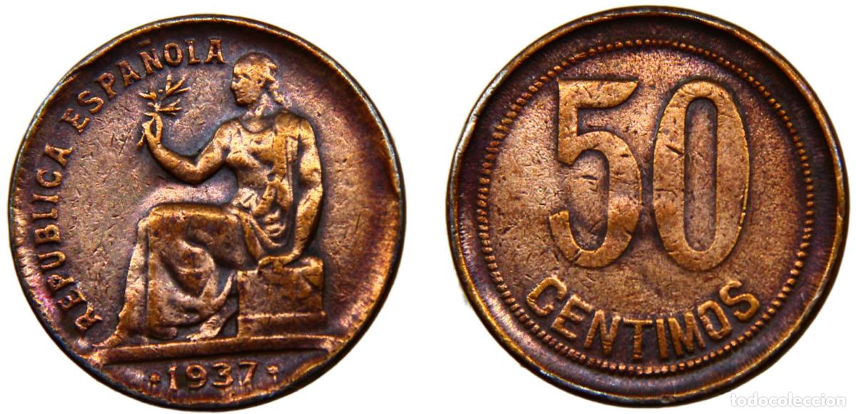 Monedas antiguas de Europa: Spain Second Republic 1937 50 Centimos