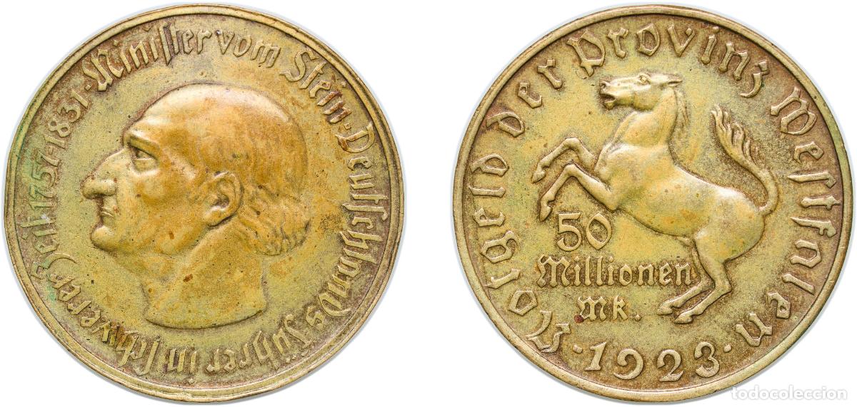 Monedas antiguas de Europa: Germany Prussian province of Westphalia Weimar Republic 1923 50 millions Mark - Westfalen (Freiherr