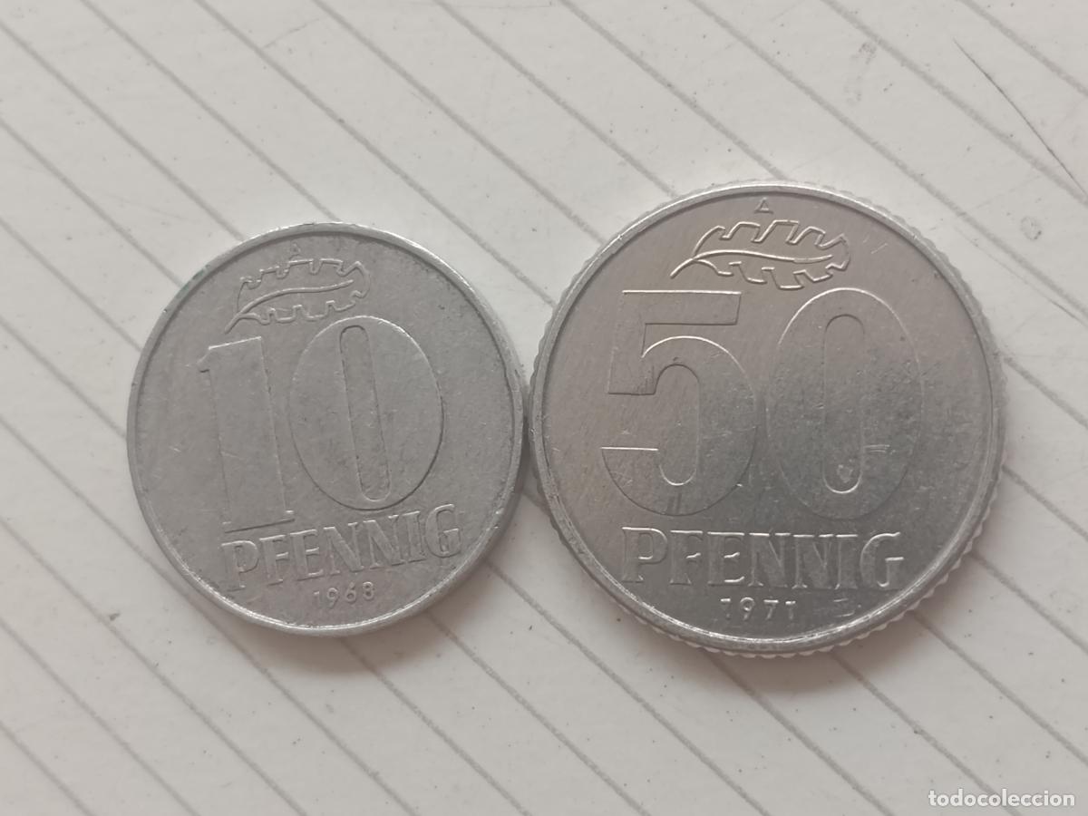 Monedas antiguas de Europa: Alemania Oriental DDR RDA 10 y 50 pfennig 1968 y 1971