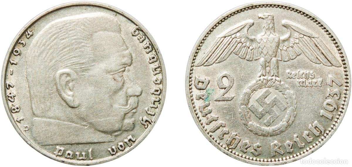 Monedas antiguas de Europa: Germany Third Reich 1937 D 2 Reichsmark (Paul von Hindenburg) Silver (.625) Munich Mint (6190000) 8