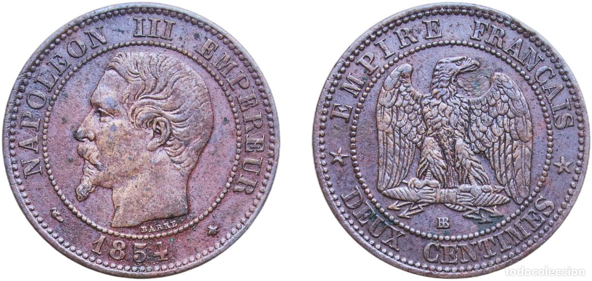 Monedas antiguas de Europa: France Kingdom 1854 BB 2 Centimes - Napoleon III Bronze Strasbourg Mint (1988420) 1.99g AU KM 776.3