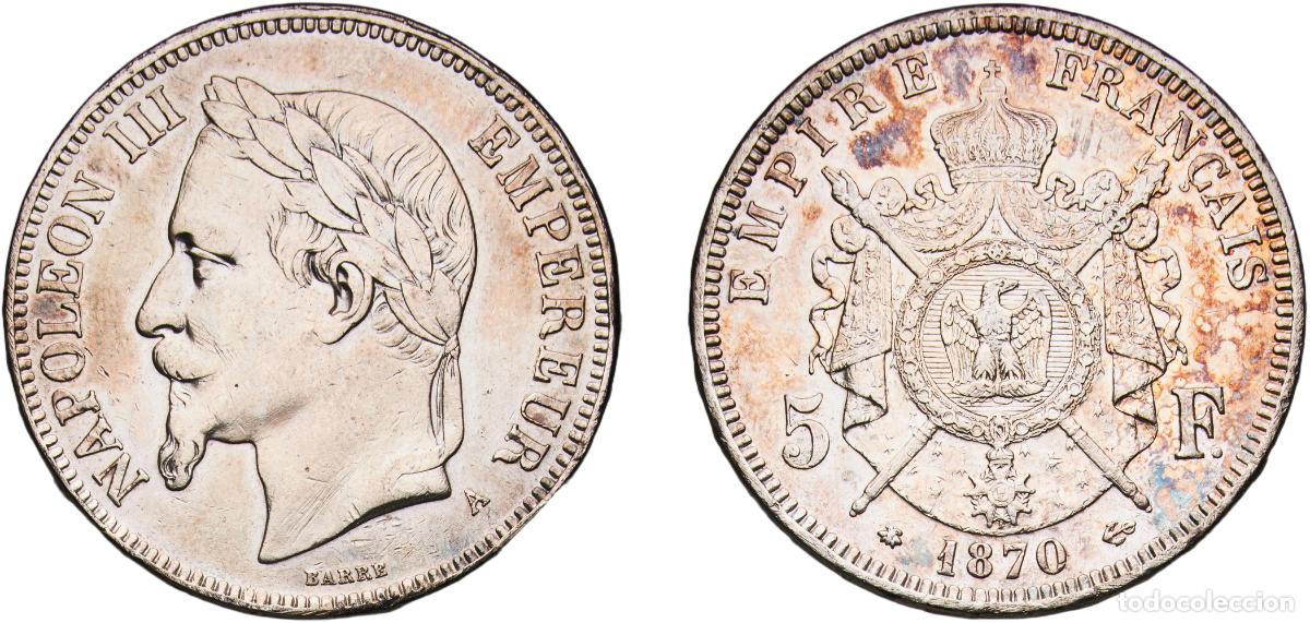 Monedas antiguas de Europa: France Kingdom 1870 A 5 Francs - Napoleon III Silver (.900) Paris Mint (6246264) 24.91g XF Franc 2