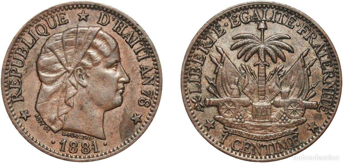 Monedas antiguas de Europa: Haiti First Republic 1881 1 Centime Bronze Paris Mint (830000) 4.68g XF KM 42