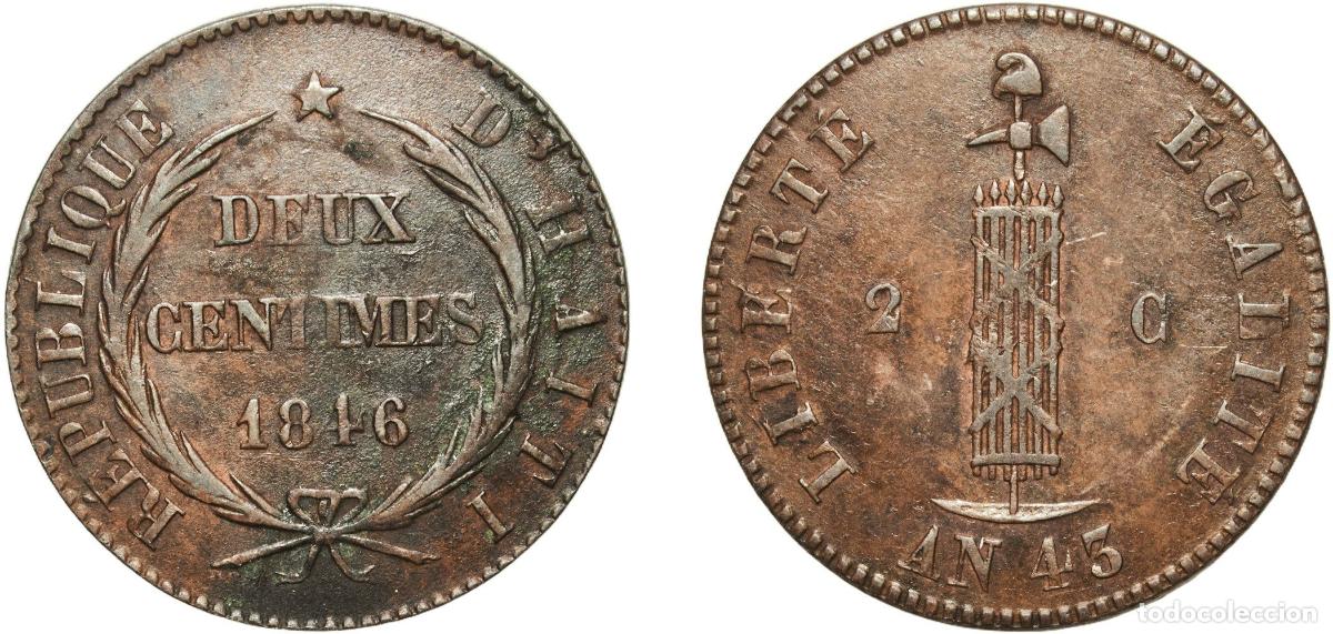 Monedas antiguas de Europa: Haiti First Republic 43 (1846) 2 Centimes Copper 5.36g XF KM 26
