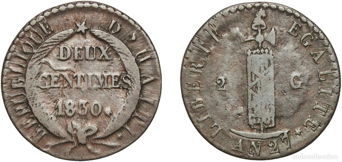 Monedas antiguas de Europa: Haiti First Republic 27 (1830) 2 Centimes Copper 6.2g VF KM A22
