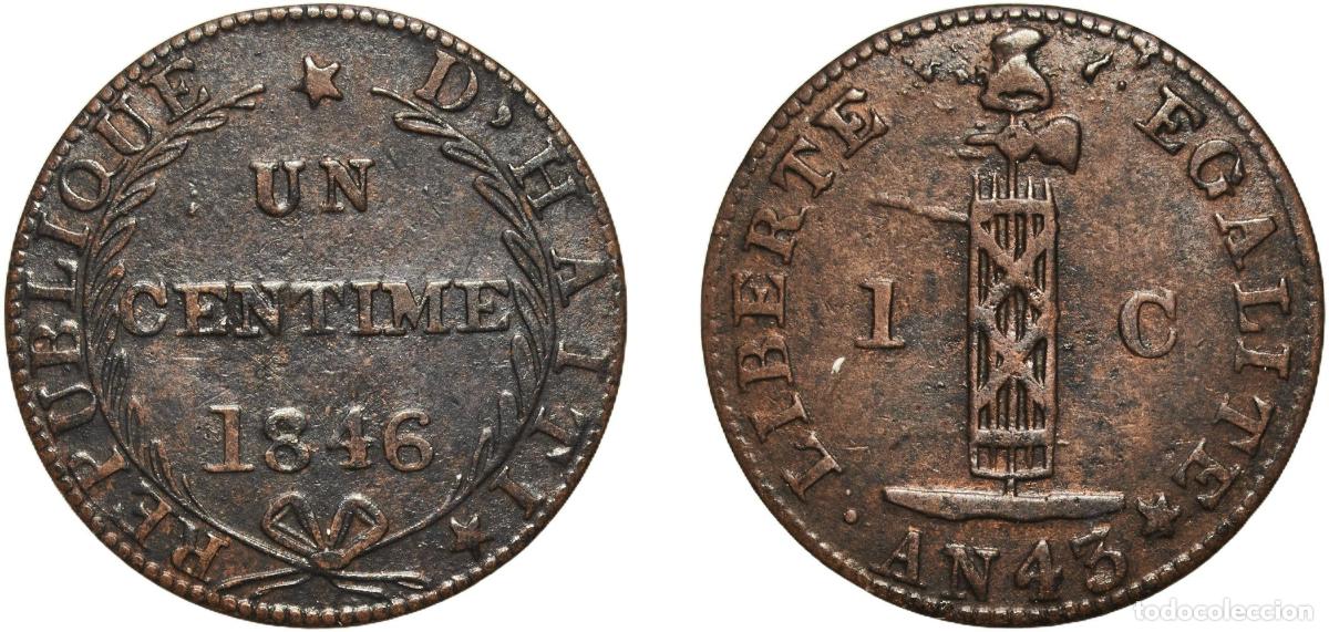 Monedas antiguas de Europa: Haiti First Republic 43 (1846) 1 Centime Copper 2.54g XF KM 25.1
