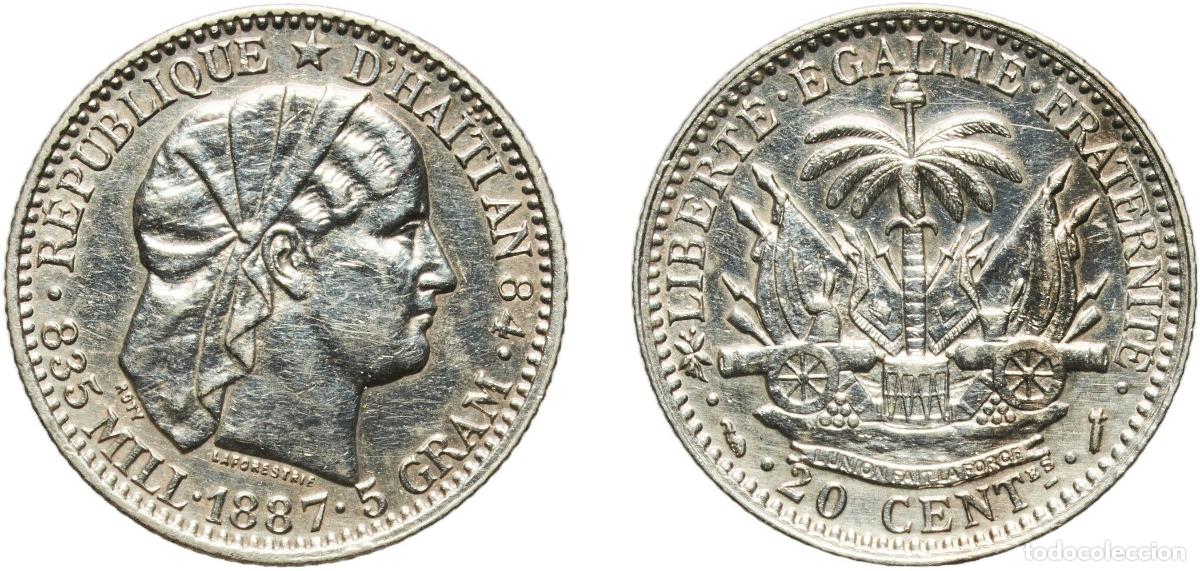 Monedas antiguas de Europa: Haiti First Republic 84 (1887) A 20 Centimes (Key Date) Silver (.835) Paris Mint (350000) 5g XF KM
