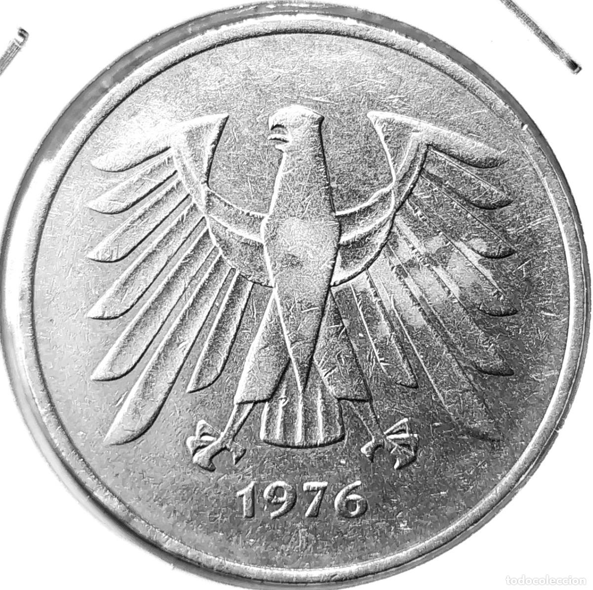 Monedas antiguas de Europa: ALEMANIA (1948-1989) - 5 DEUTSCHEMARK 1976 J - A - 10 GR. COBRE-NICKEL - DIAMETRO 29 mm - KM#140.1