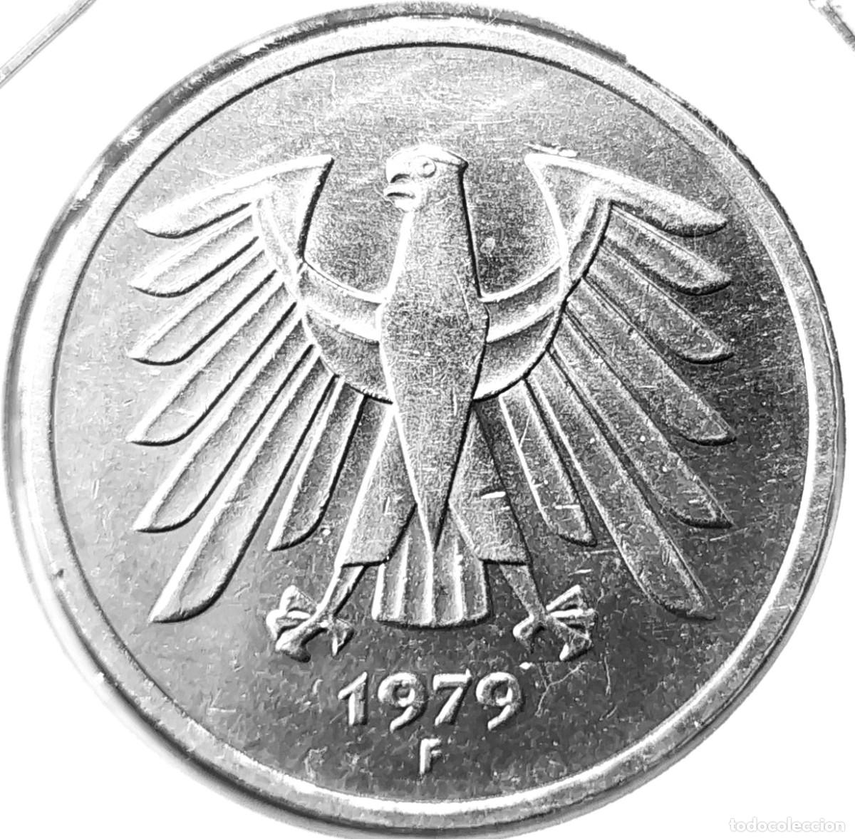 Monedas antiguas de Europa: ALEMANIA (1948-1989) - 5 DEUTSCHEMARK 1979 F - A - 10 GR. COBRE-NICKEL - DIAMETRO 29 mm - KM#140.1