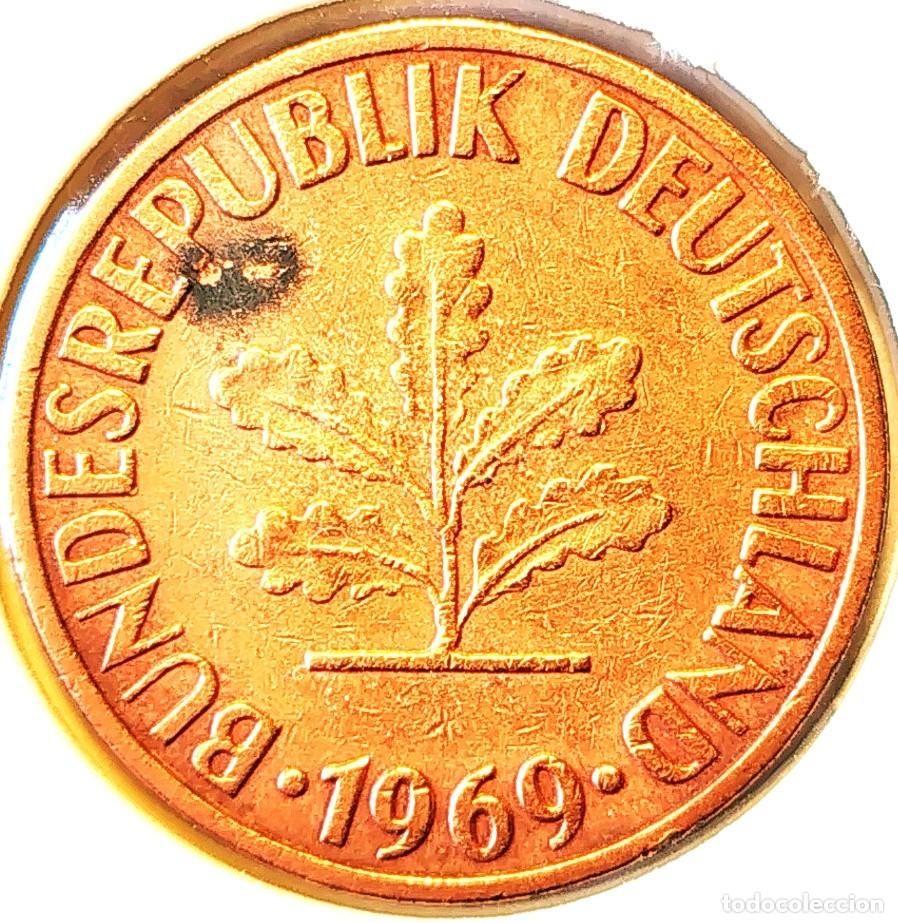Monedas antiguas de Europa: ALEMANIA (1948-1989) - 10 PFENNIG 1969 F - A - 4 GR. ACERO BRONCEADO - DIAMETRO 21,50 mm - KM#108