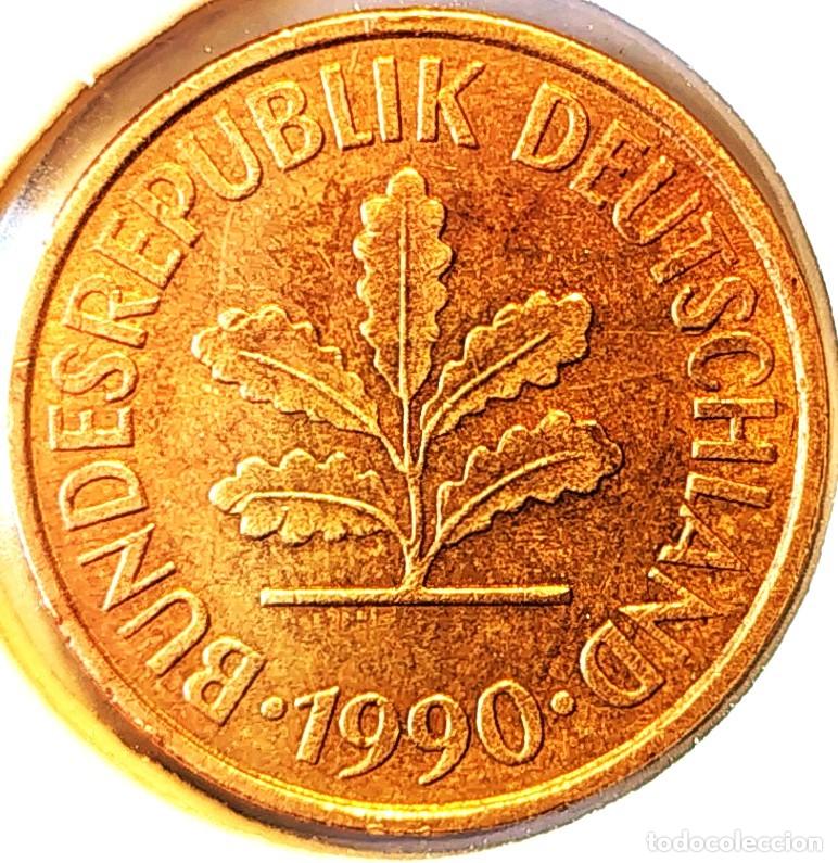 Monedas antiguas de Europa: ALEMANIA (1990-2001) - 5 PFENNIG 1990 J - A - 3 GR. ACERO COBREADO - DIAMETRO 18,50 mm - KM#107 - MB