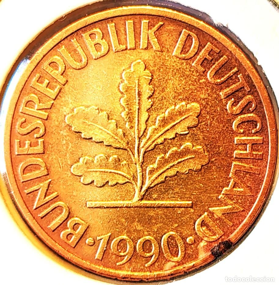 Monedas antiguas de Europa: ALEMANIA (1990-2001) - 10 PFENNIG 1990 G - A - 3 GR. ACERO LATONADO - DIAMETRO 21,50 mm - KM#108