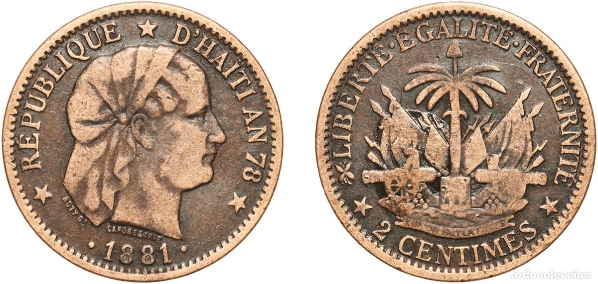 Monedas antiguas de Europa: Haiti First Republic 78 2 Centimes Bronze Paris Mint (830000) 9.73g VF KM 43